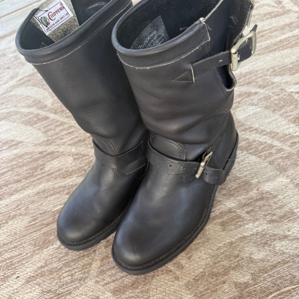 Chippewa Men 97863 Black Leather Engineer Boots USA Made Vibram Sole Size 7.5 EE